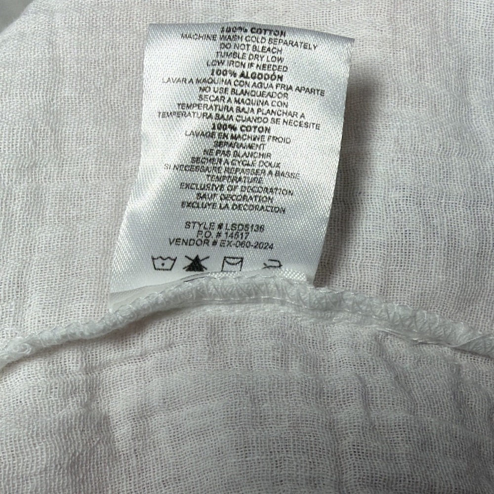 Salty Lemon White Cotton Button 3/4 Length Sleeve Gauze Crinkle Dress Size Large - Picture 6 of 6